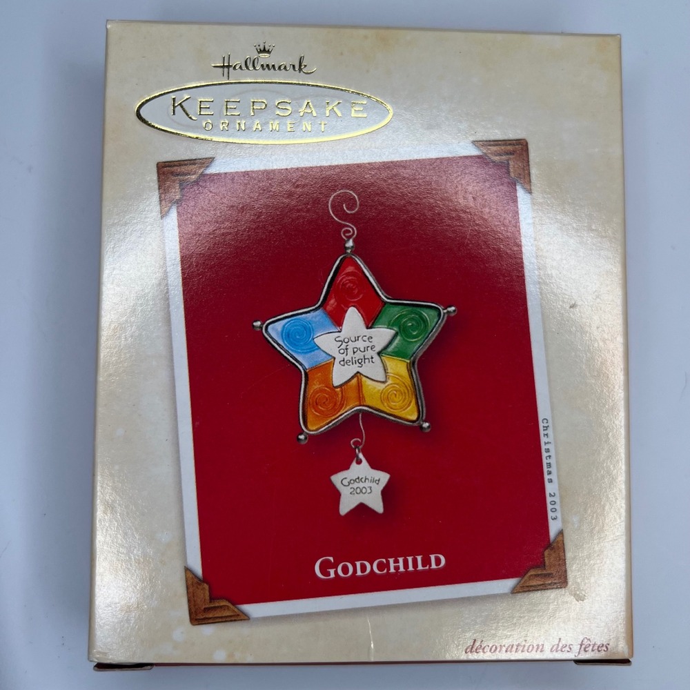 VTG Godchild Ornament Glass Metal Star Multi-Color Hallmark Keepsake 2003 QX8939